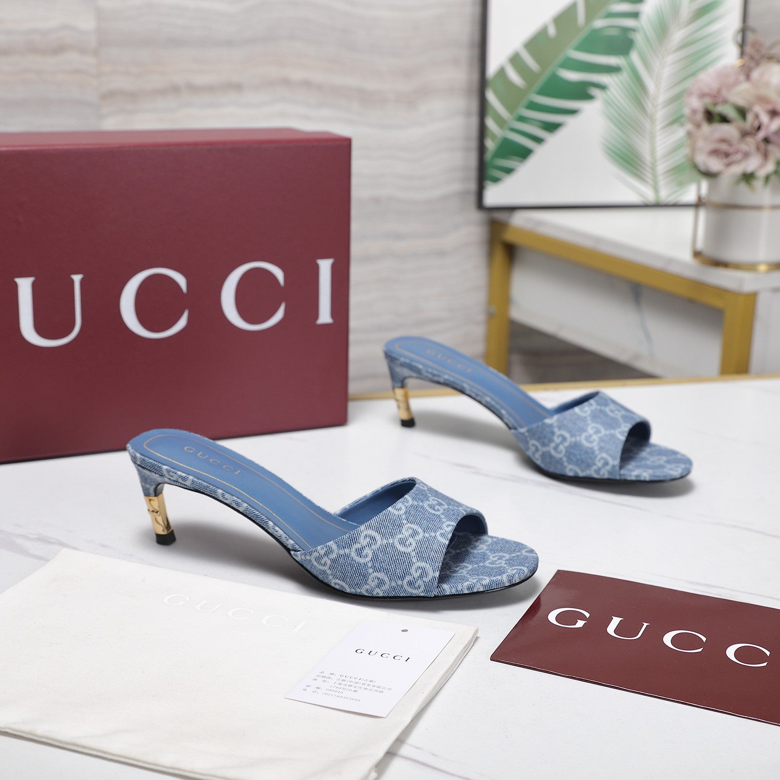 GG 26s Slide 5.5 With Bamboo Motif Blue Canvas 961224