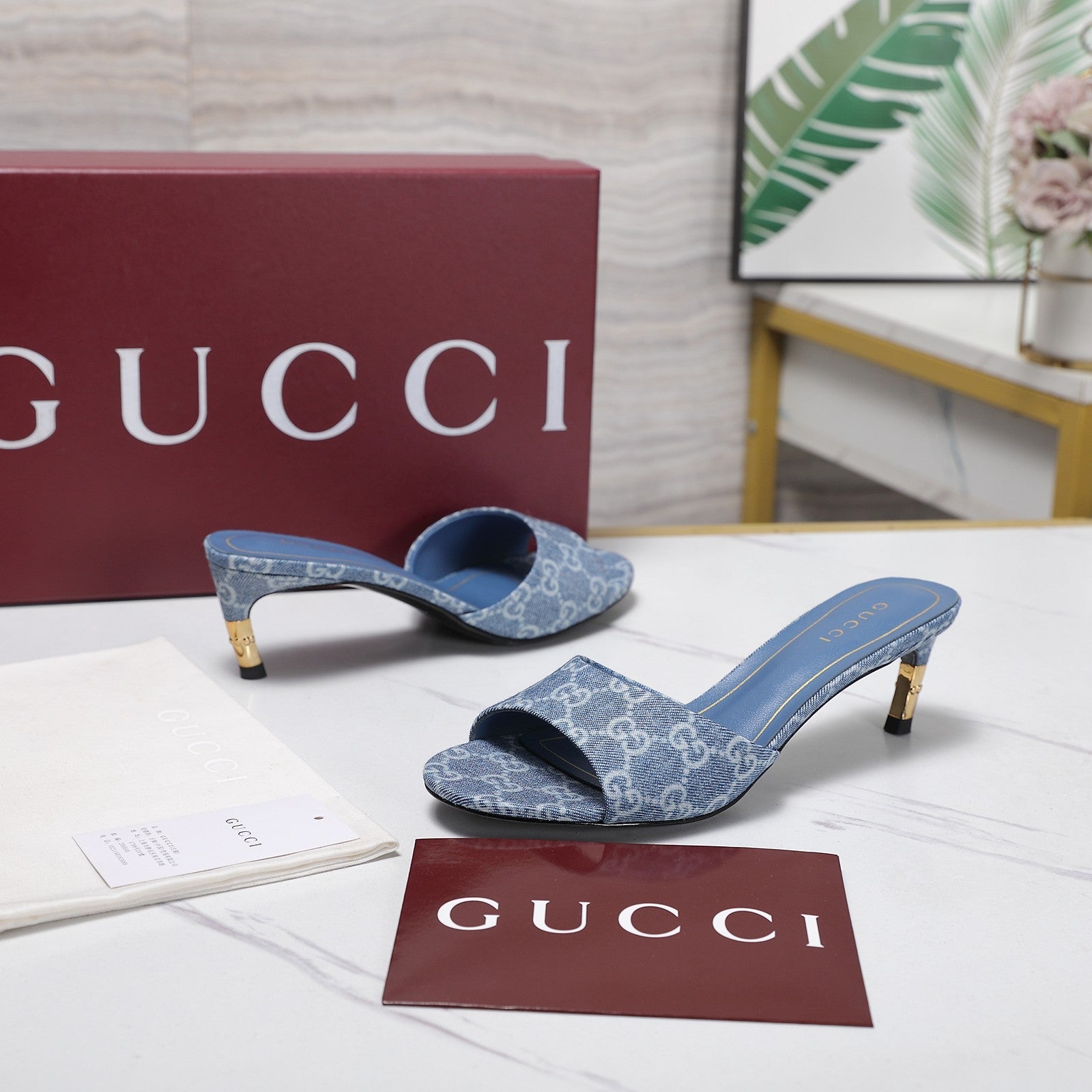 GG 26s Slide 5.5 With Bamboo Motif Blue Canvas 961224