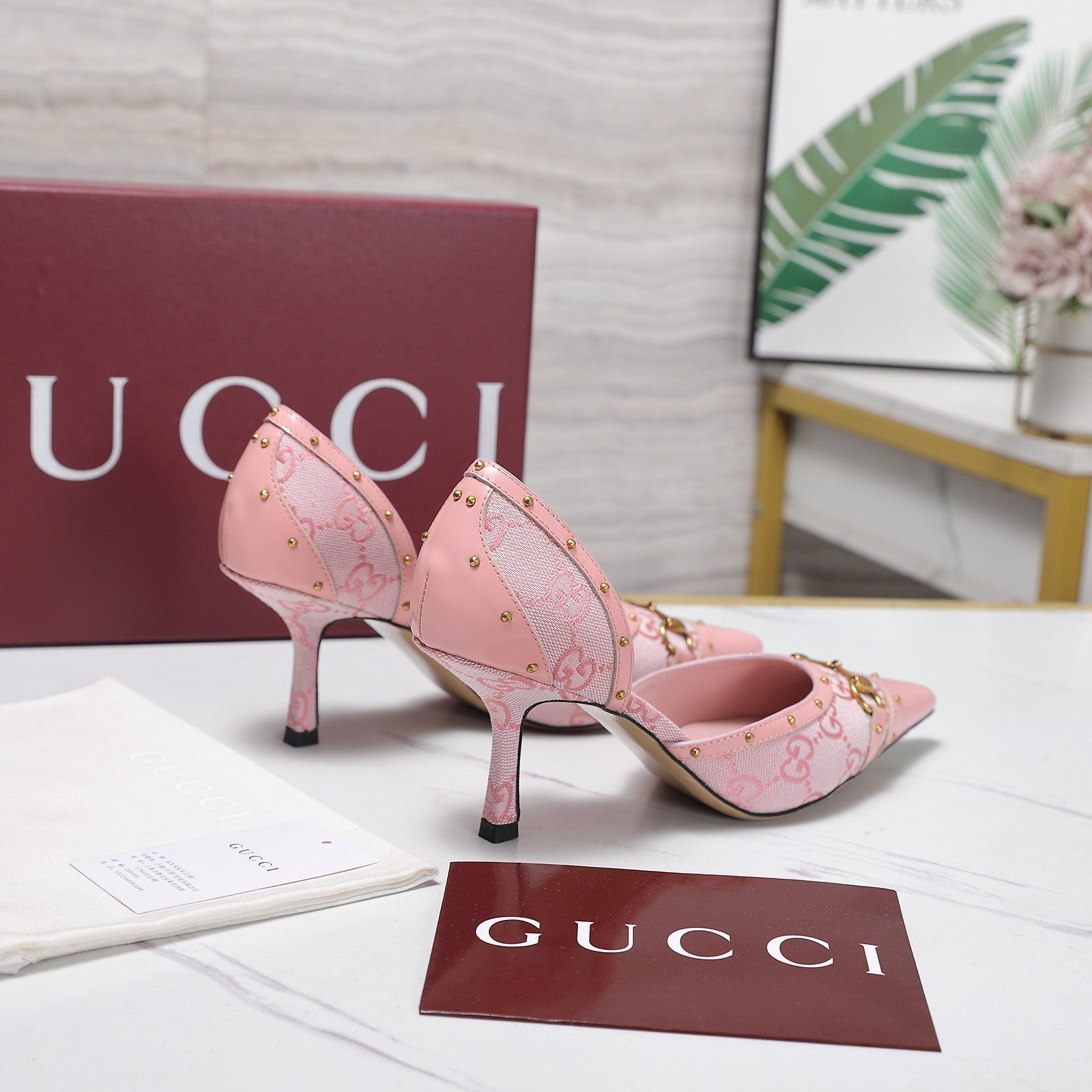GG 26s Savoy Pumps Light Pink Lambskin Canvas 961238