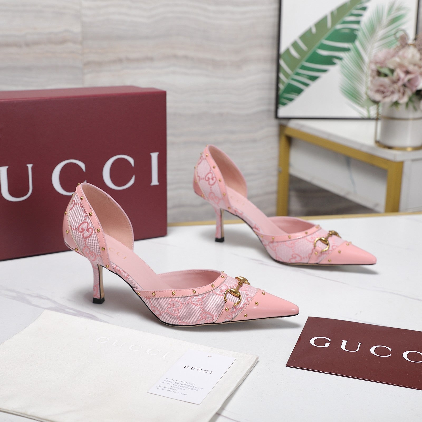 GG 26s Savoy Pumps Light Pink Lambskin Canvas 961238
