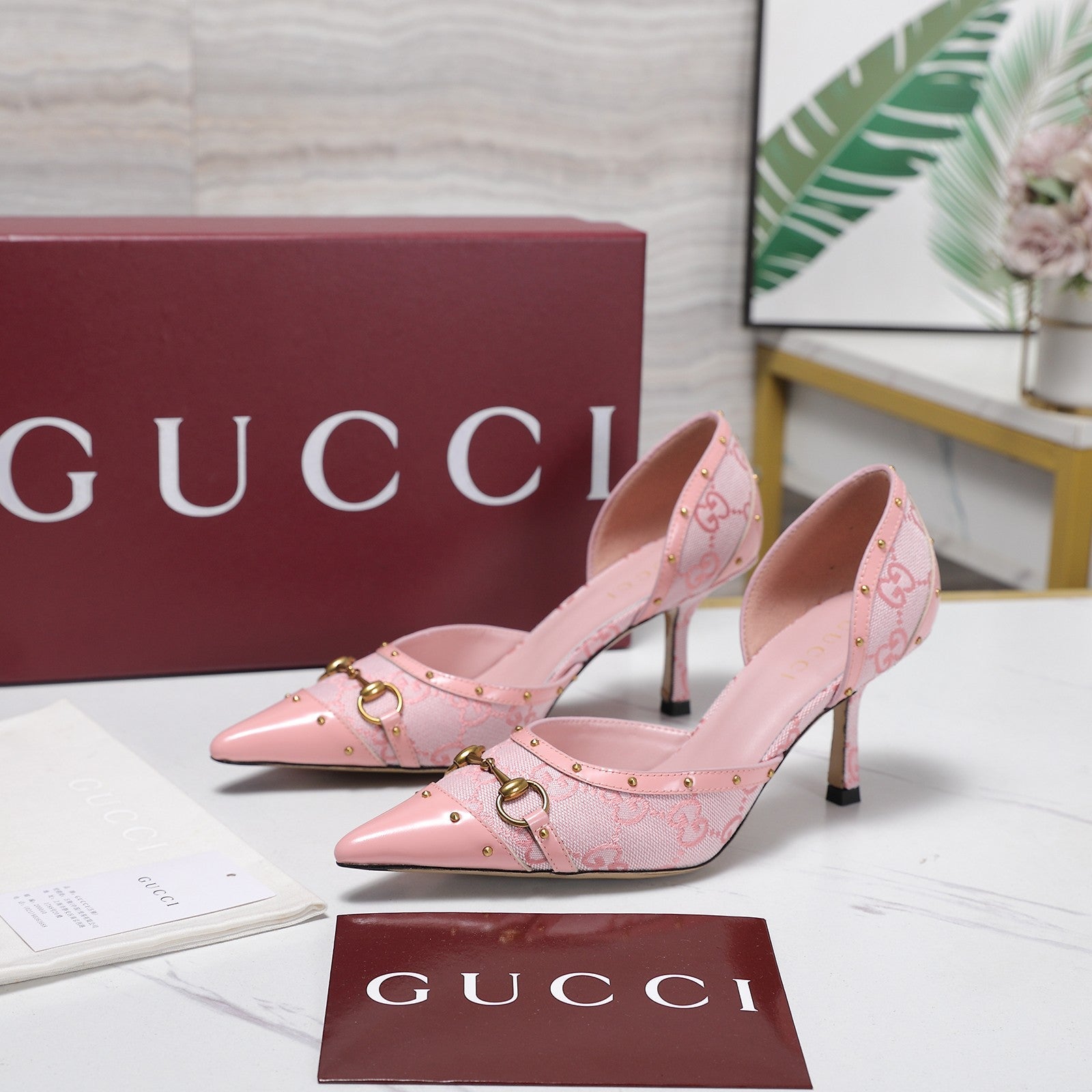 GG 26s Savoy Pumps Light Pink Lambskin Canvas 961238