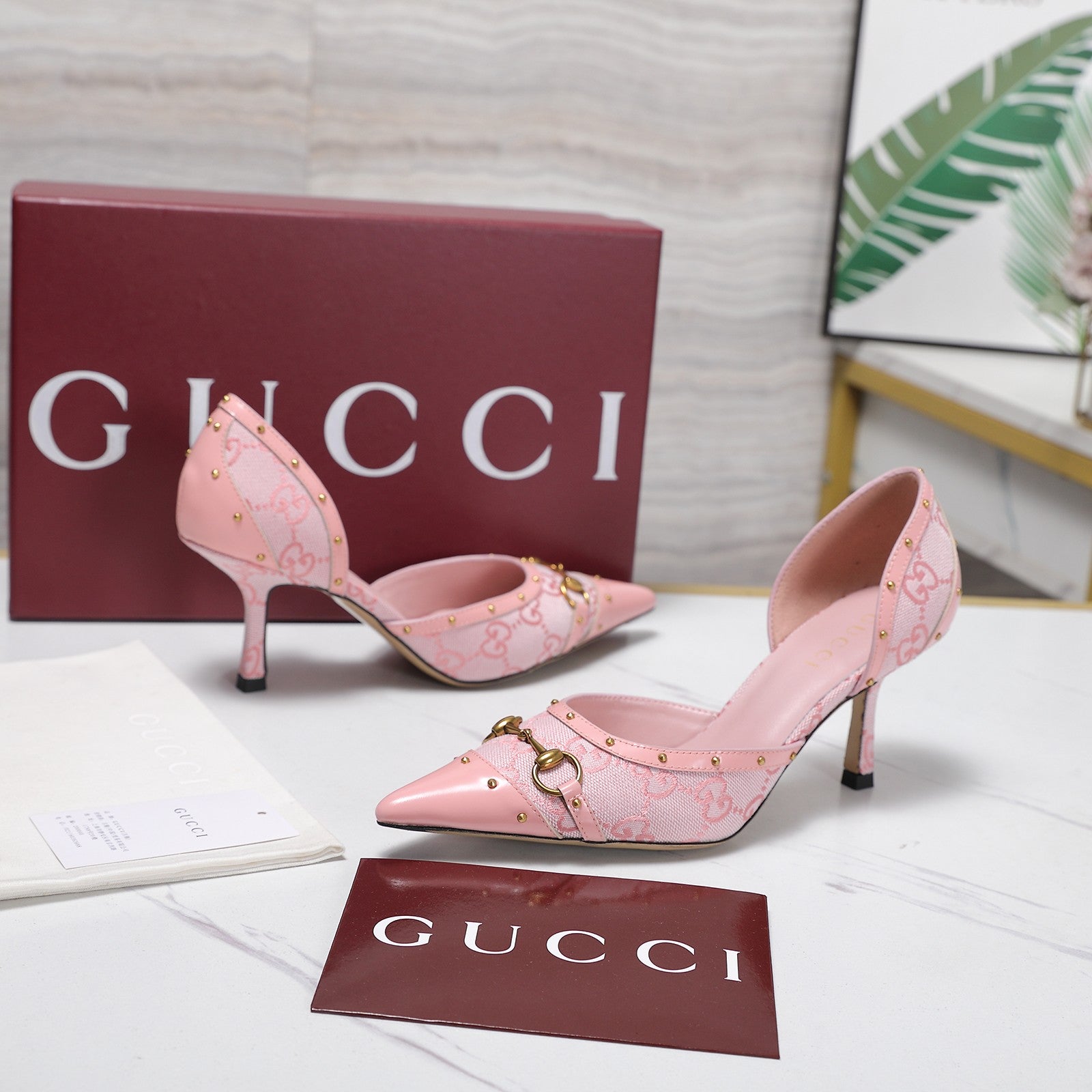 GG 26s Savoy Pumps Light Pink Lambskin Canvas 961238