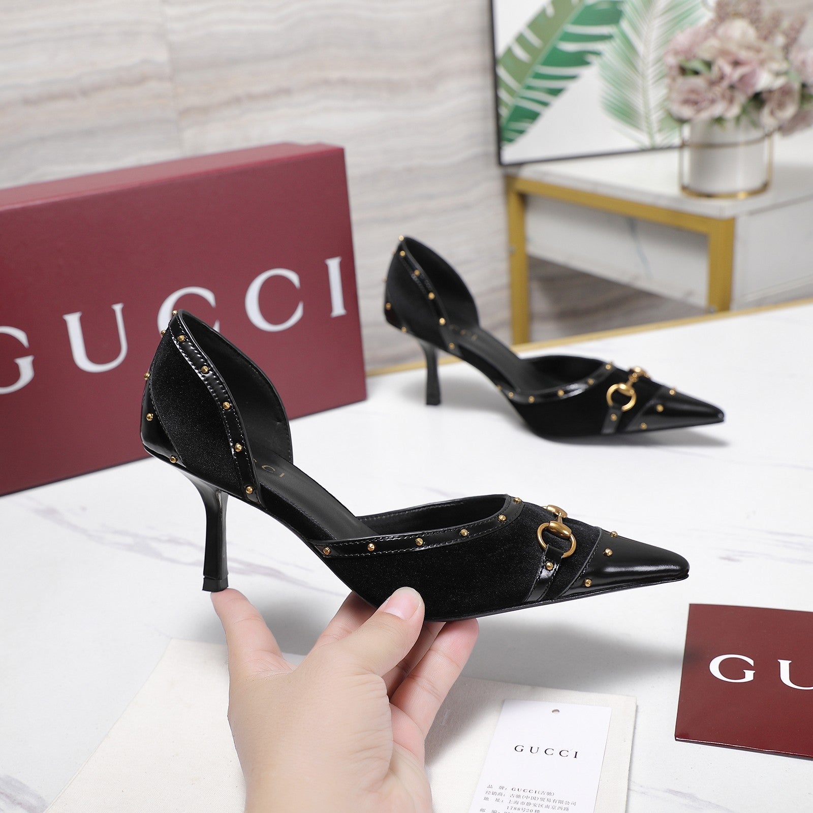 GG 26s Savoy Pumps Black Lambskin Velvet 961244