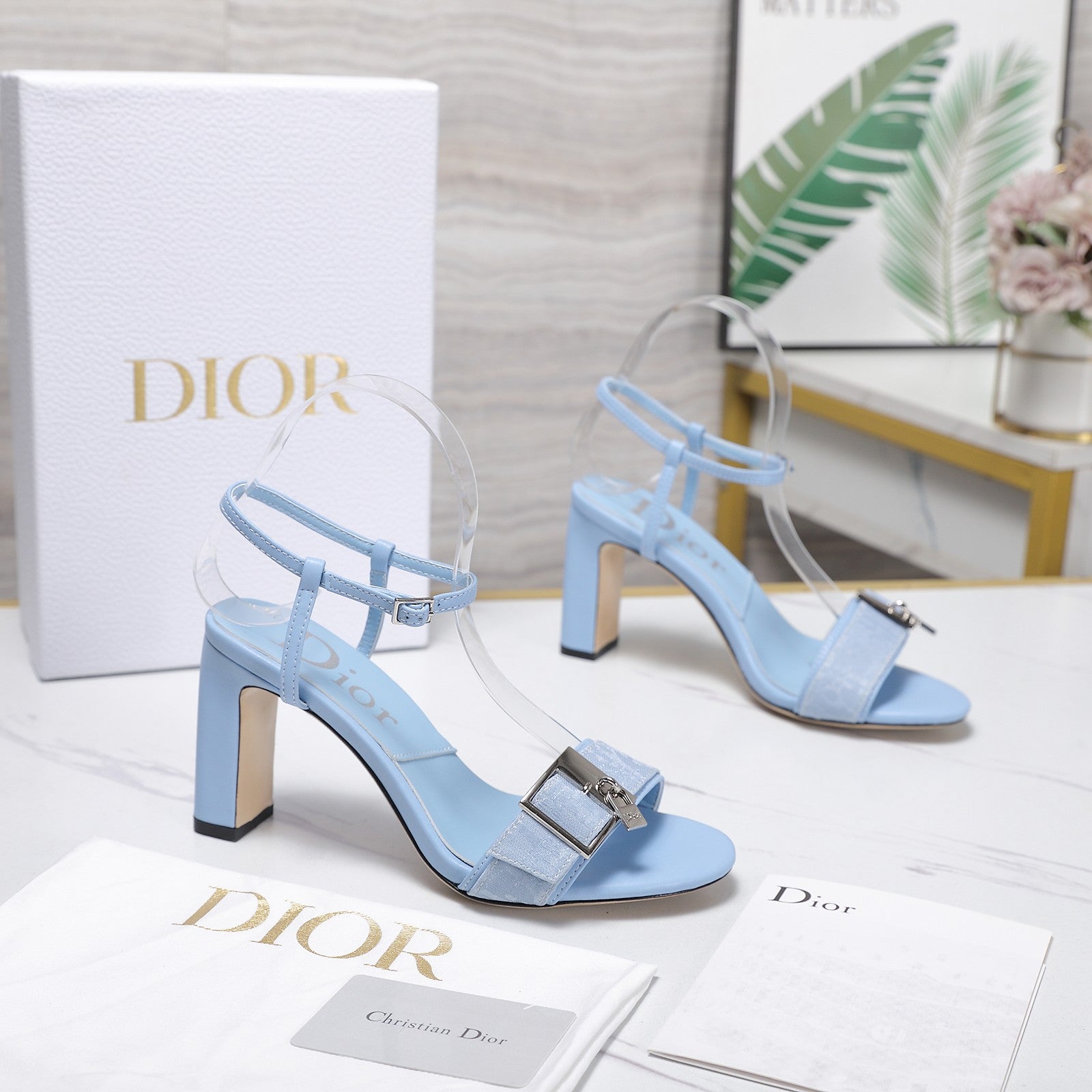 CD 26s D-Idole Heeled Sandals 8.5cm Light Blue Jacquard Calfskin 961314