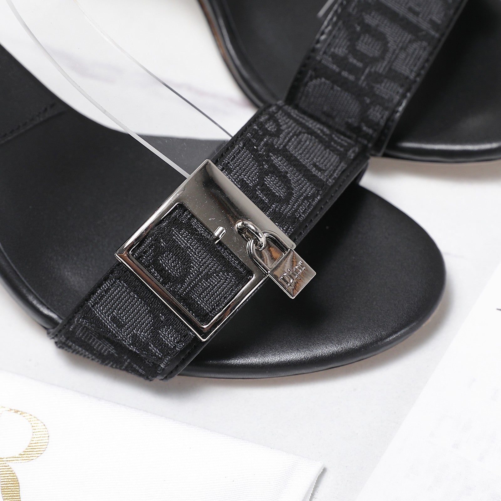 CD 26s D-Idole Heeled Sandals 8.5cm Black Jacquard Calfskin 961315