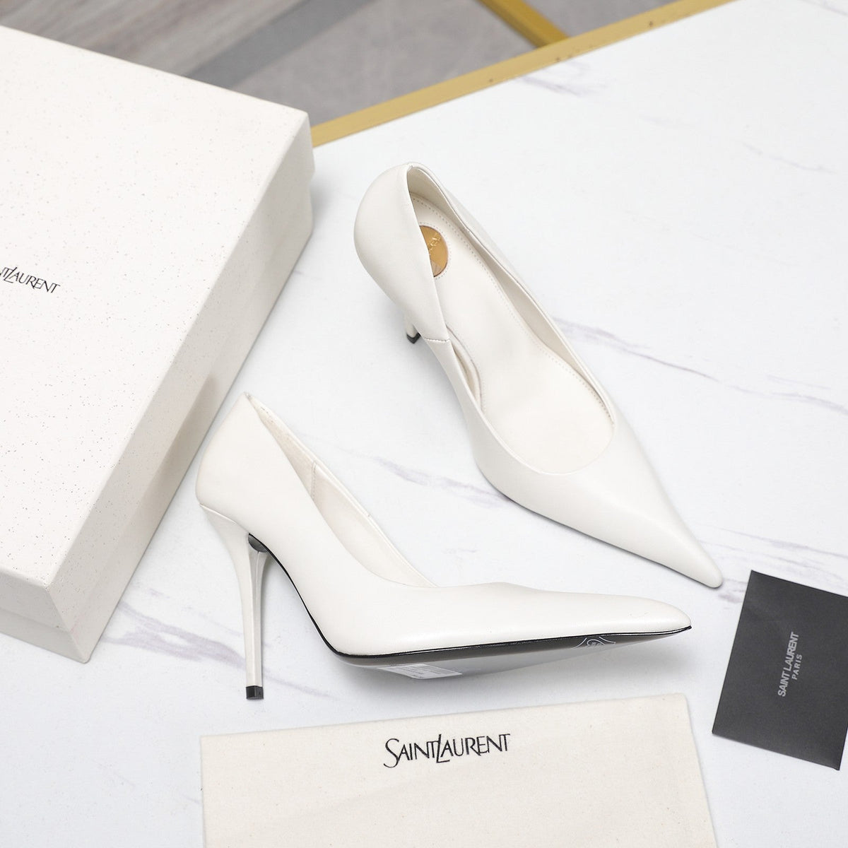 YSL 26s Zoe Pumps White White Leather 125850