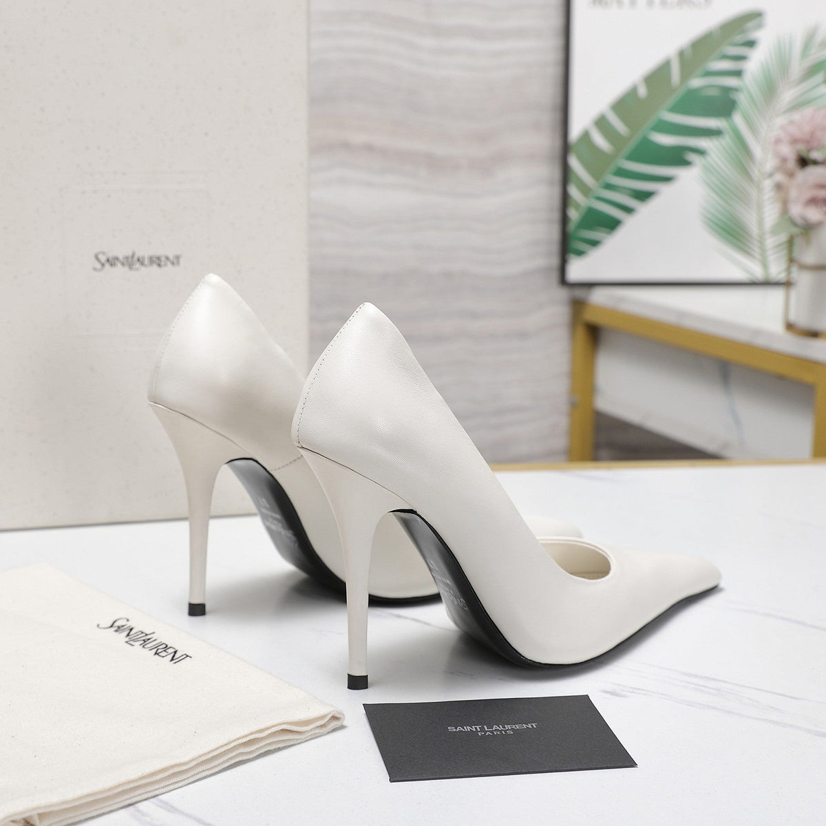 YSL 26s Zoe Pumps White White Leather 125850