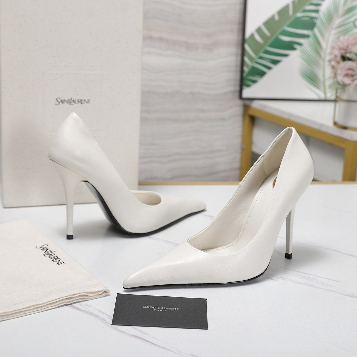 YSL 26s Zoe Pumps White White Leather 125850