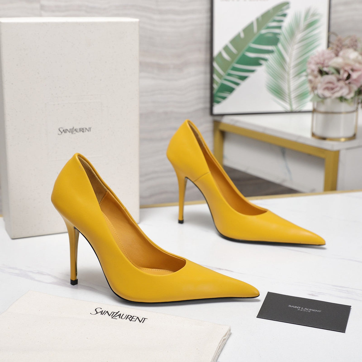 YSL 26s Zoe Pumps Yellow Yellow Leather 125852