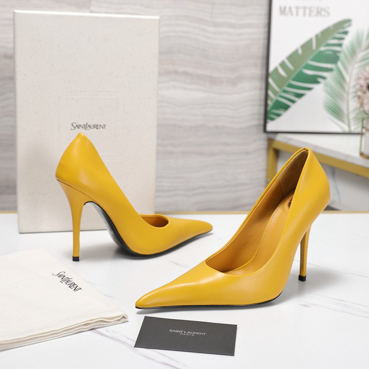 YSL 26s Zoe Pumps Yellow Yellow Leather 125852