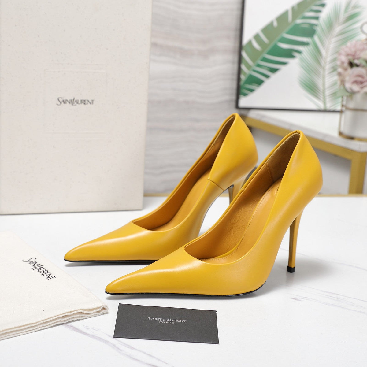 YSL 26s Zoe Pumps Yellow Yellow Leather 125852