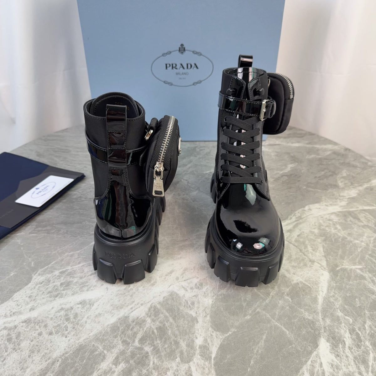 Prada 26s Monolith Boots Black Patent Leather 157671