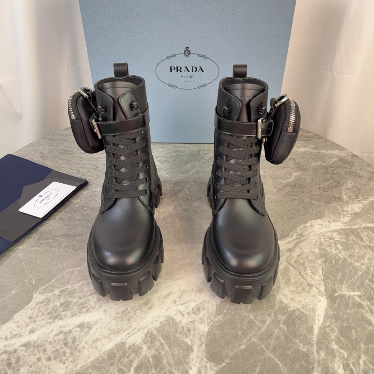 Prada 26s Monolith Boots Black Smooth Leather 157672
