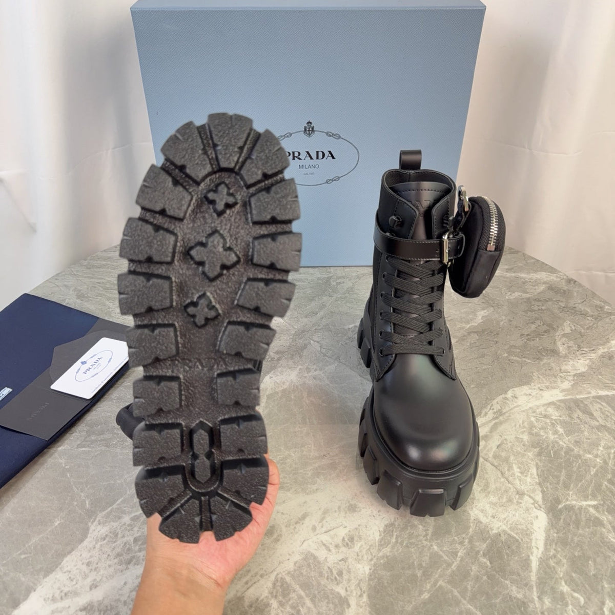 Prada 26s Monolith Boots Black Smooth Leather 157672