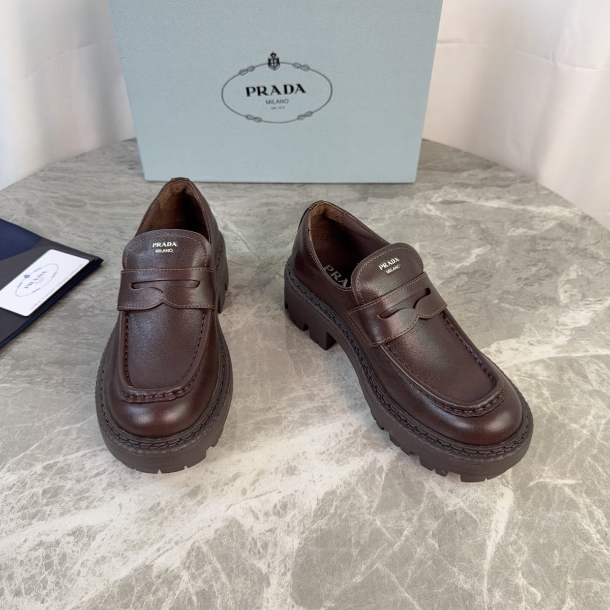 Prada 26s Loafers Dark Brown Smooth Leather 157673