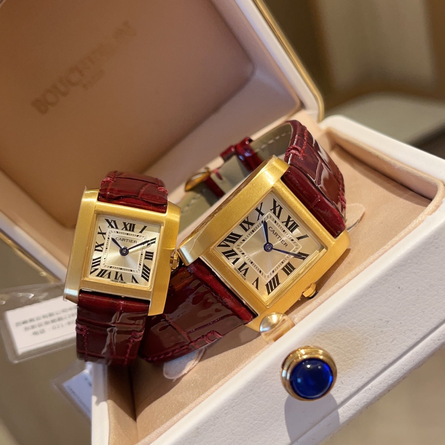 Cartier Tank Francaise 21.2mm & 27mm Gold Leather