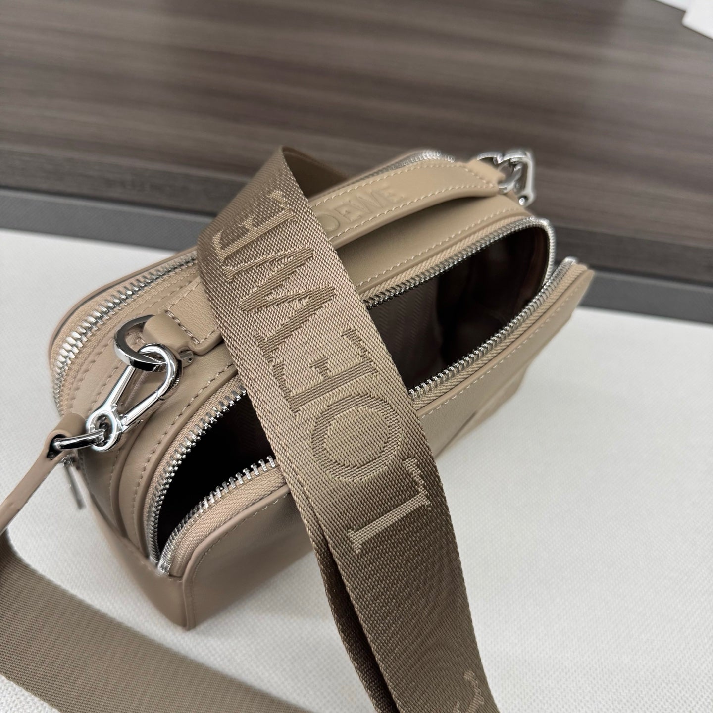 Loewe Mini Crossbody Camera Bag Light Taupe Calfskin