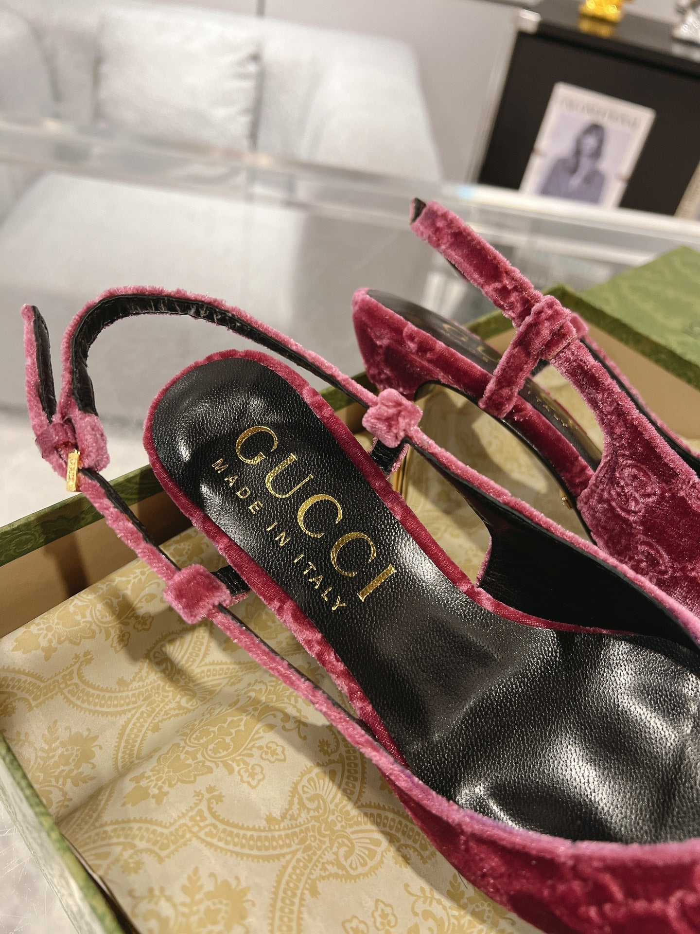 GG SLINGBACK HIGH HEEL PUMP MAGENTA VELVET