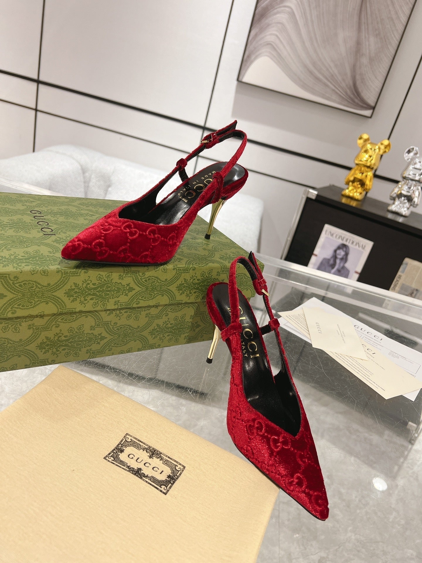 GG SLINGBACK HIGH HEEL PUMP CHERRY VELVET