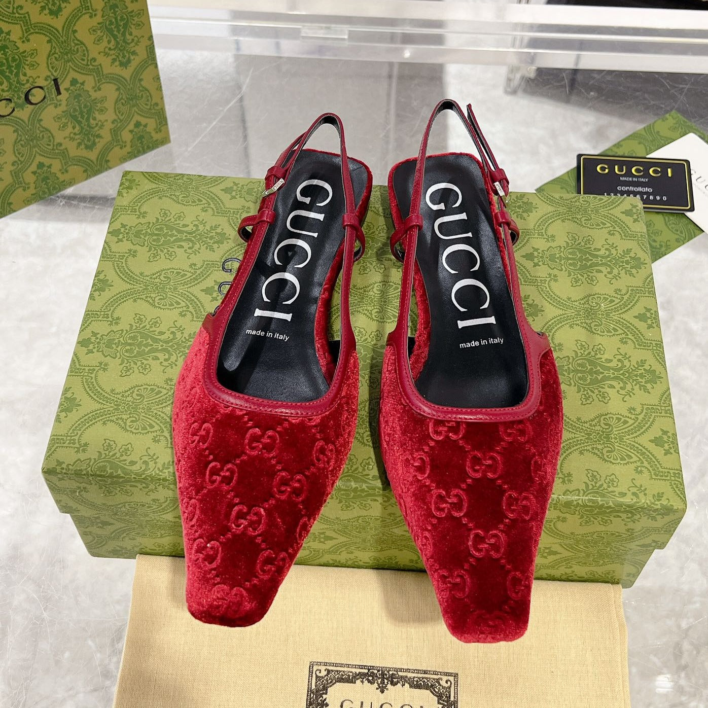 GG SLINGBACK FLATS CHERRY VELVET