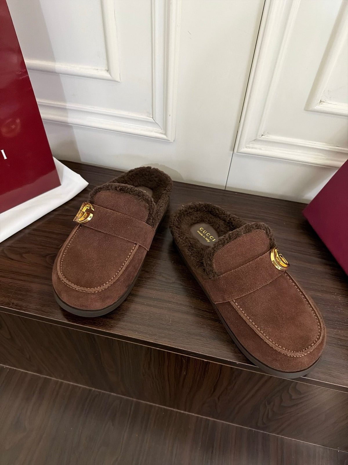 GG 26s Shearling Slippers Brown Suede 154151