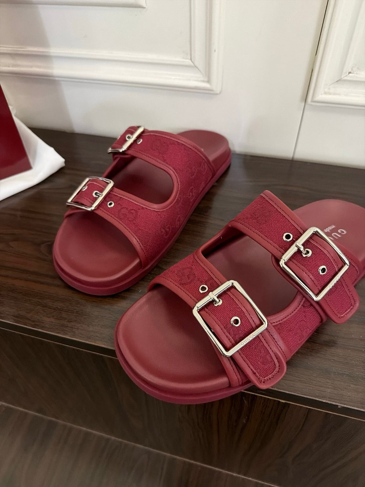 GG 26s Double Buckle Sandals Red Canvas 154153