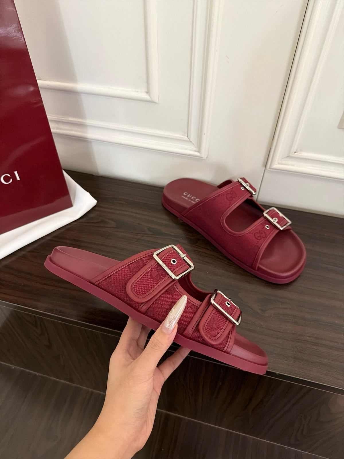 GG 26s Double Buckle Sandals Red Canvas 154153
