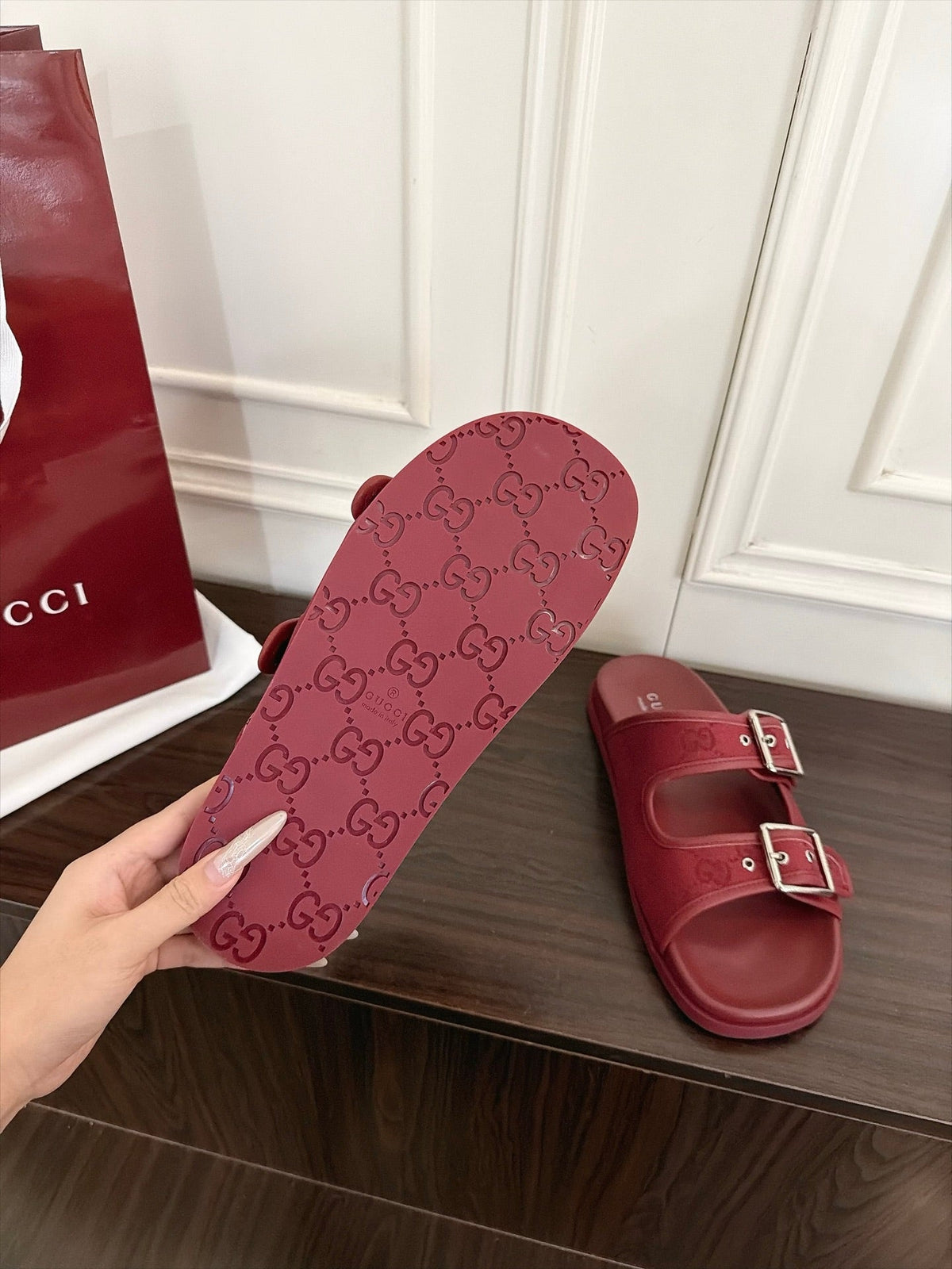 GG 26s Double Buckle Sandals Red Canvas 154153