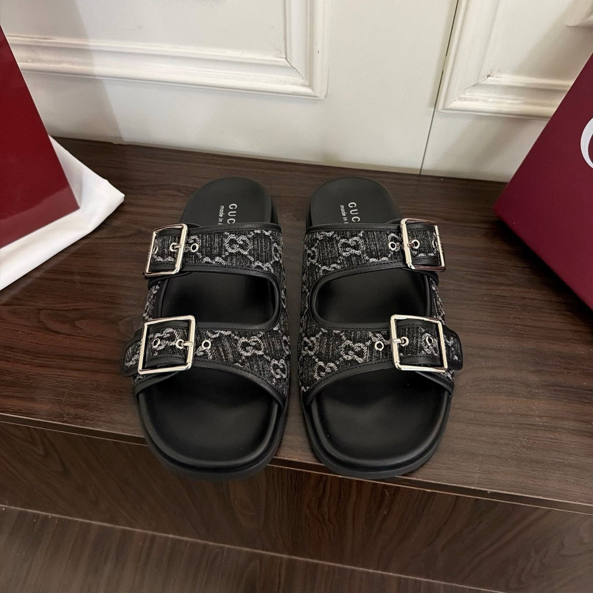 GG 26s Double Buckle Sandals Blue Canvas 154156
