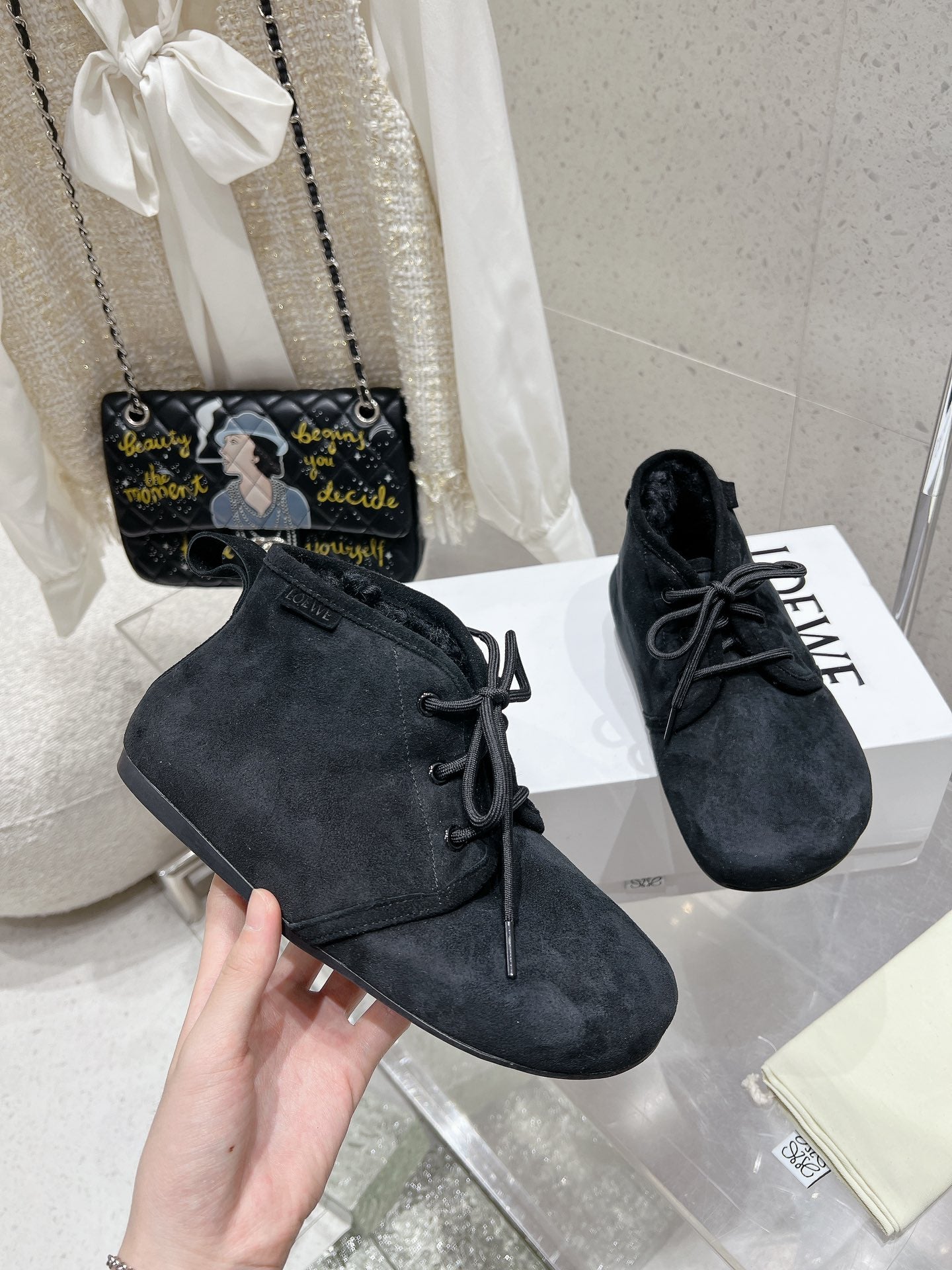 Loewe One-Piece Snow Boots Black Suede 435631