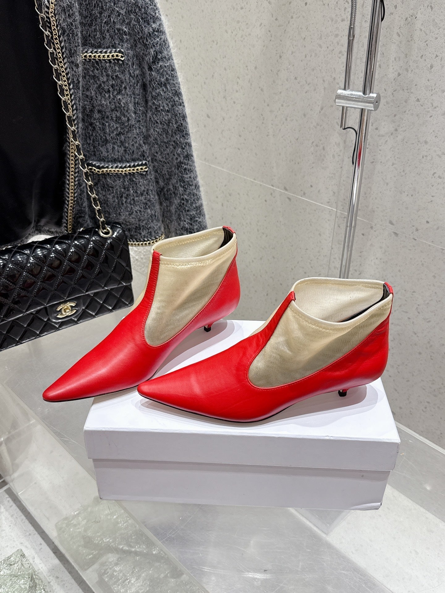 The Row Mesh Bootie 3.5cm Beige Mesh And Red Calfskin 338383