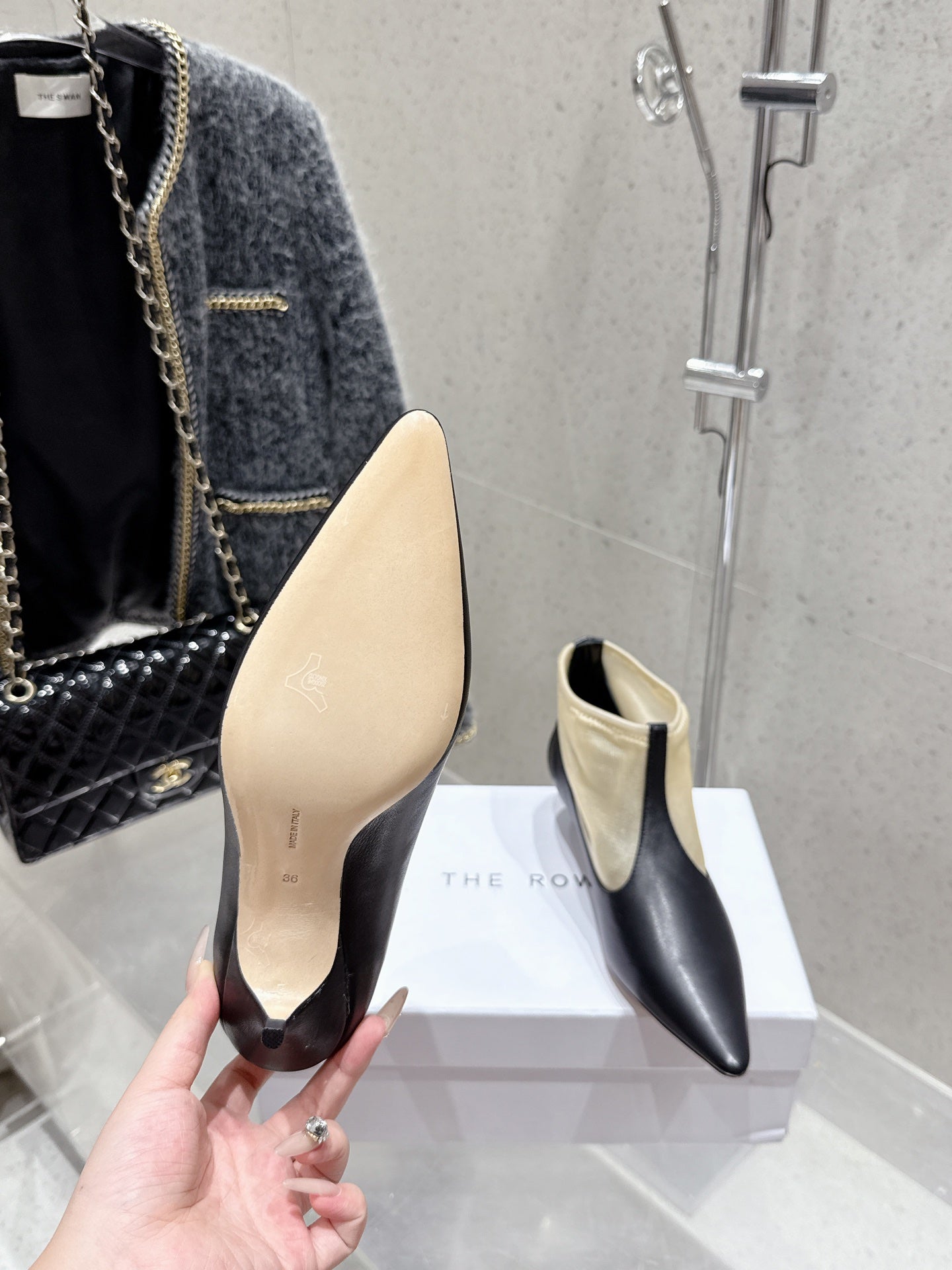The Row Bootie 3.5cm Beige Mesh And Black Calfskin 338384