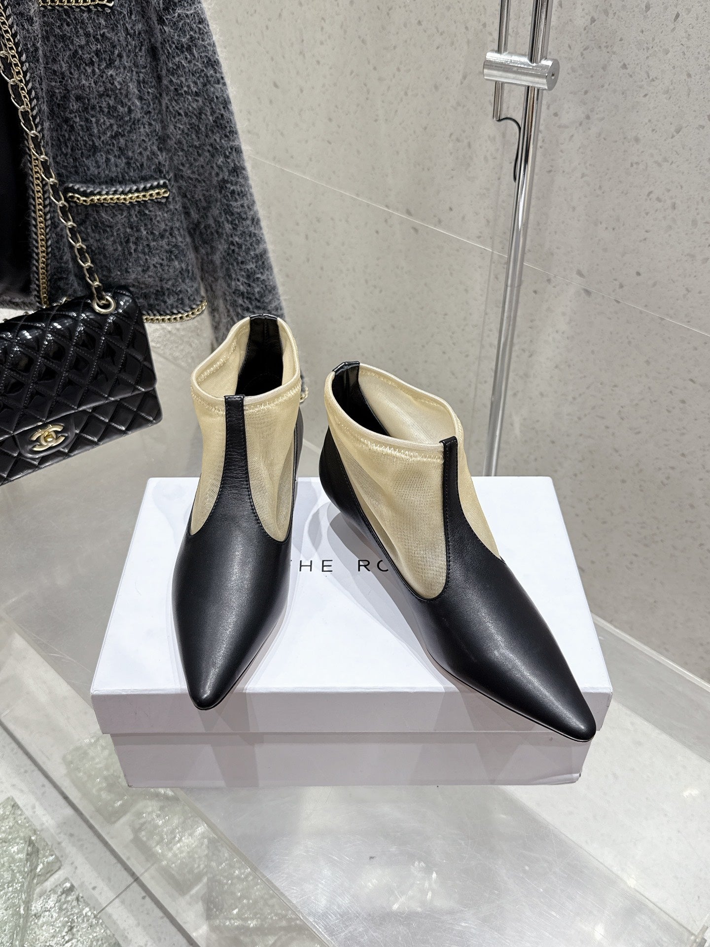 The Row Bootie 3.5cm Beige Mesh And Black Calfskin 338384