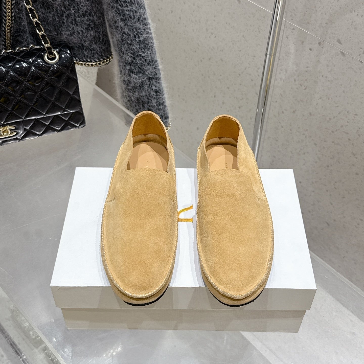 The Row Tyler Loafer Light Beige Suede 338393