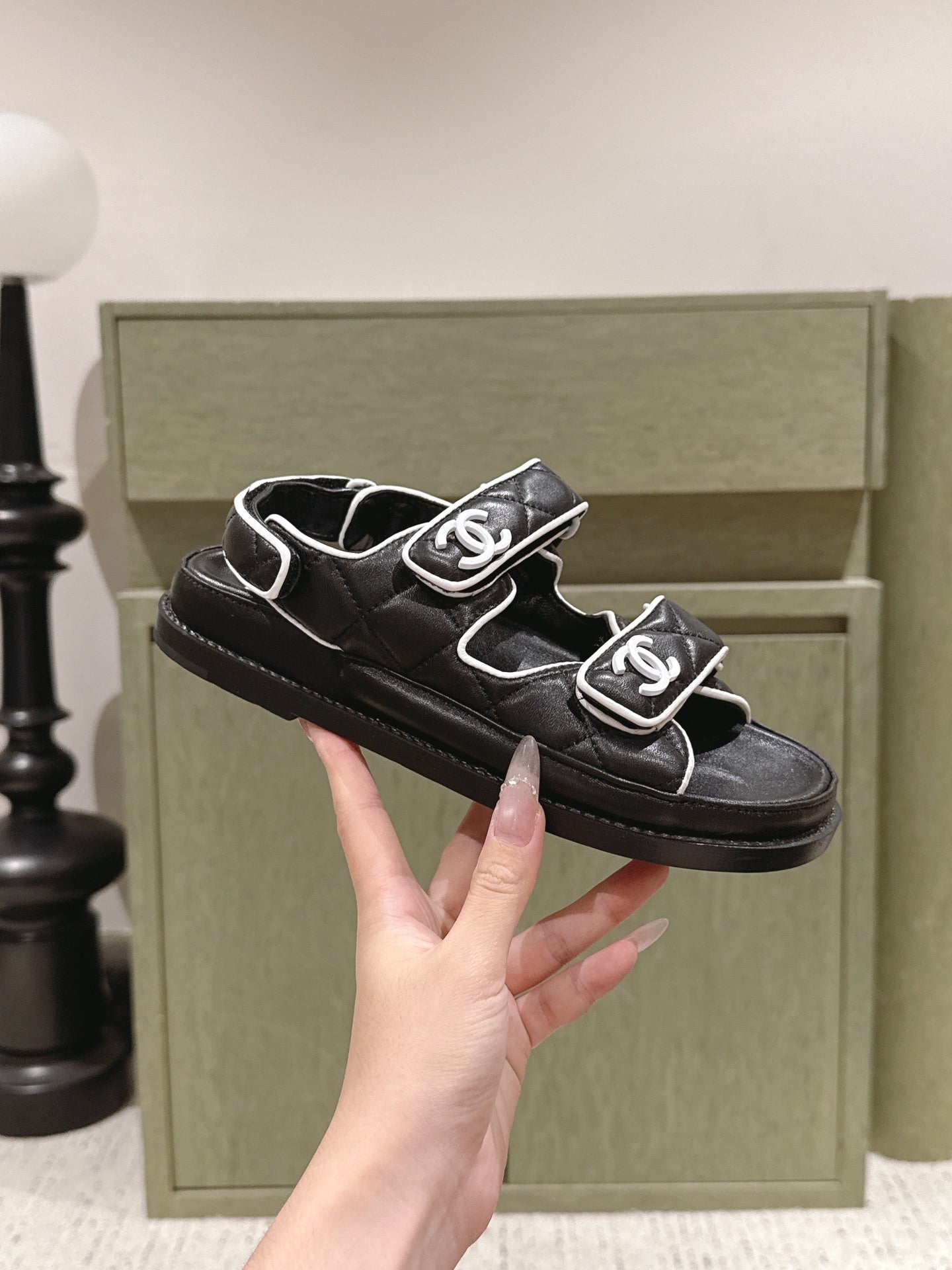 CC 26s Dad Sandal Black White Lambskin 762925