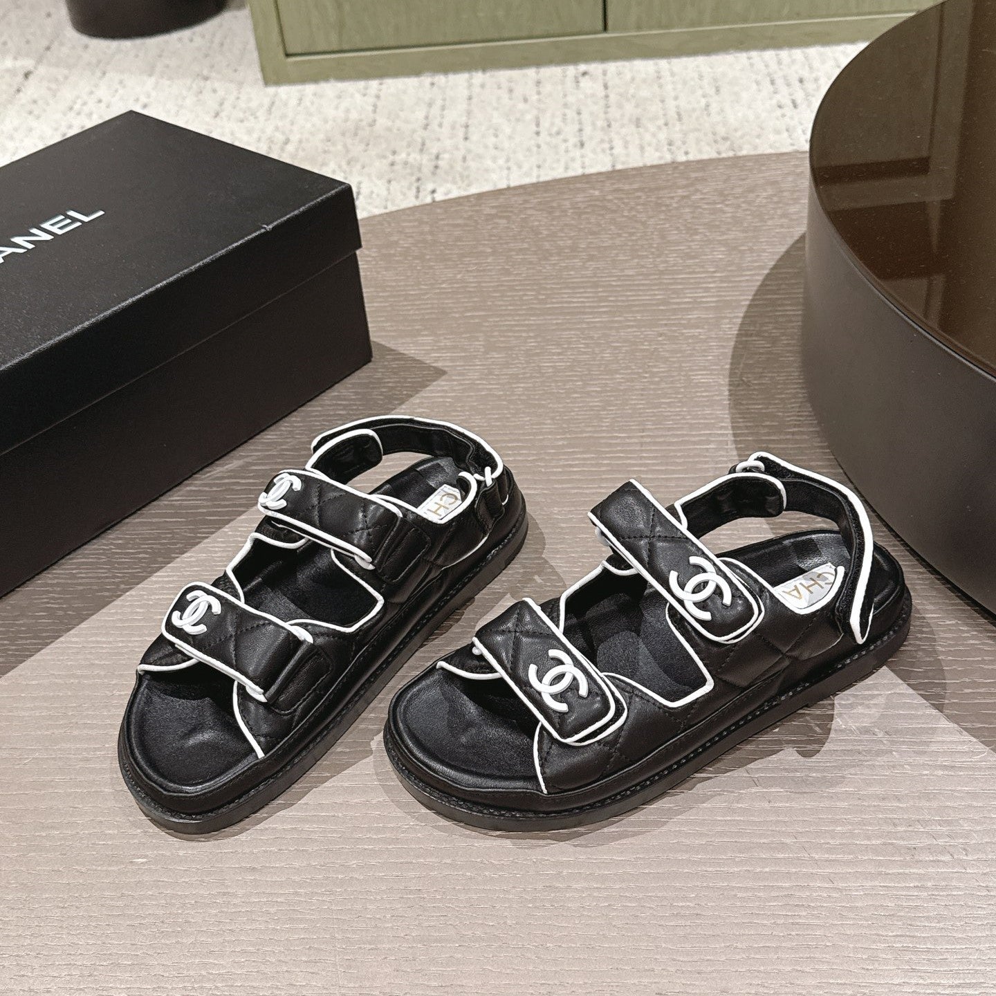 CC 26s Dad Sandal Black White Lambskin 762925