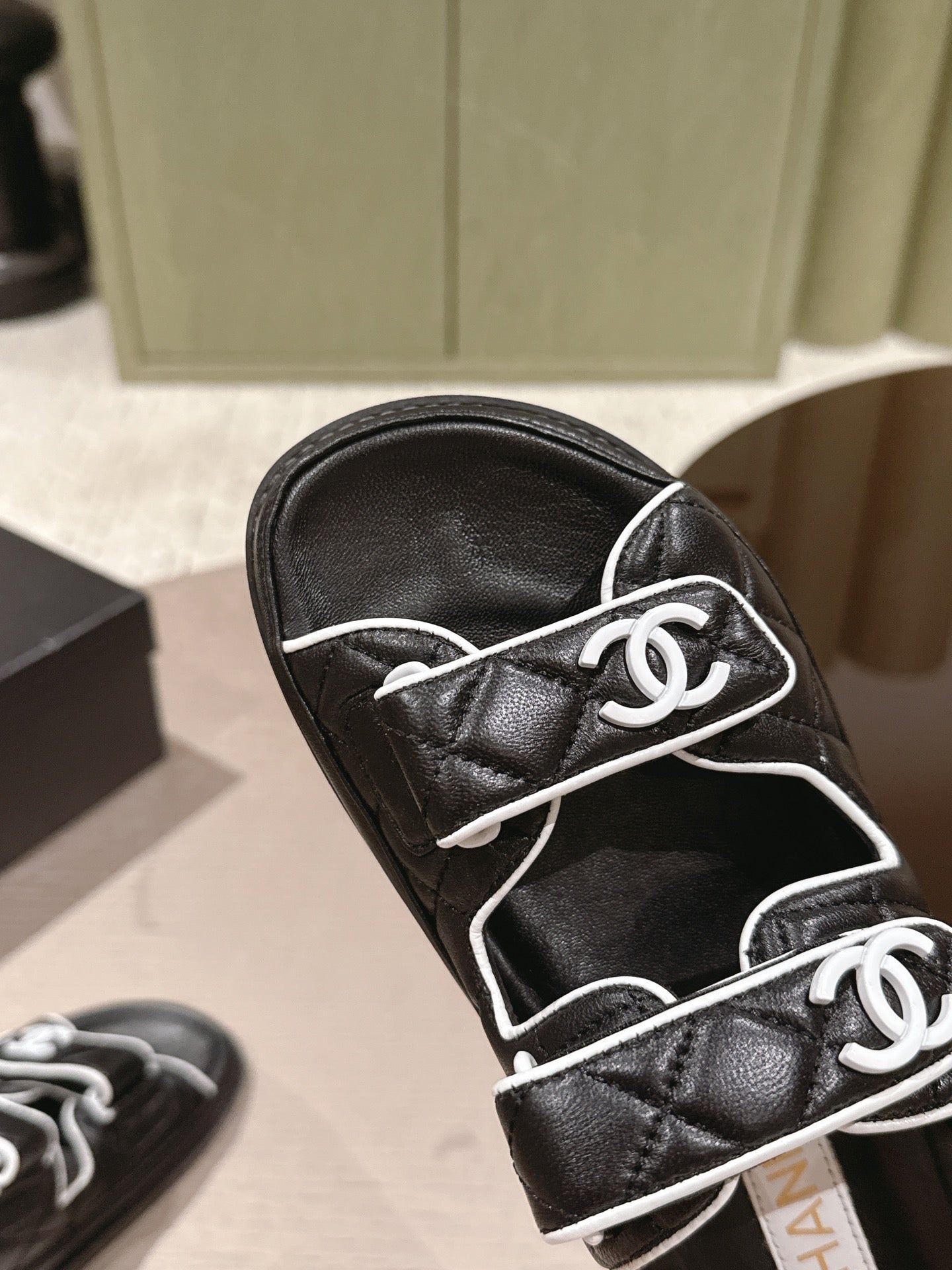 CC 26s Dad Sandal Mule Black White Lambskin 762927