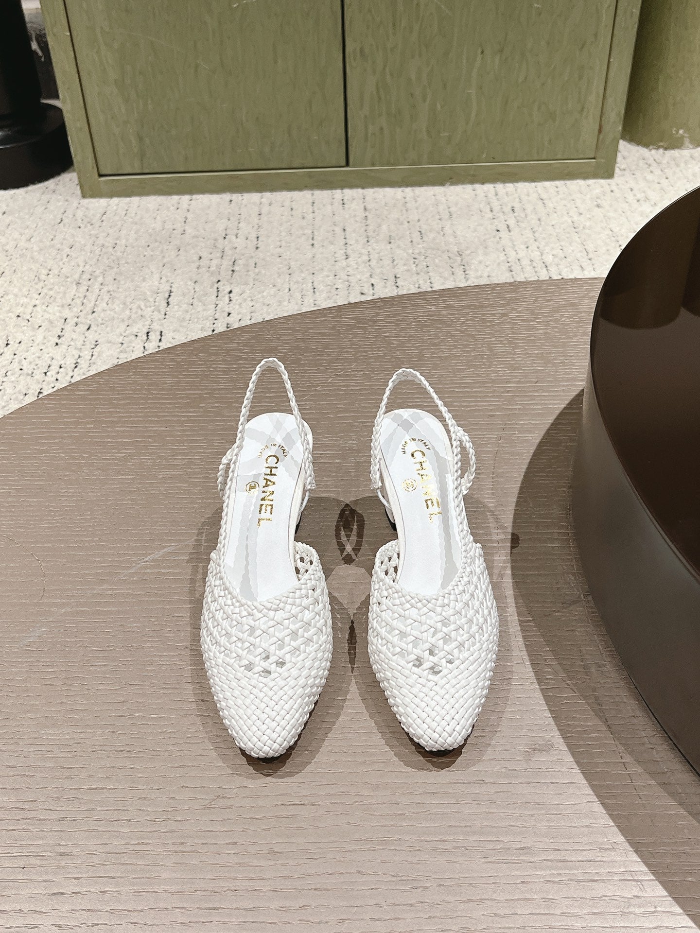 CC 26s Slingback Block Heel White Woven Sheepskin 762817
