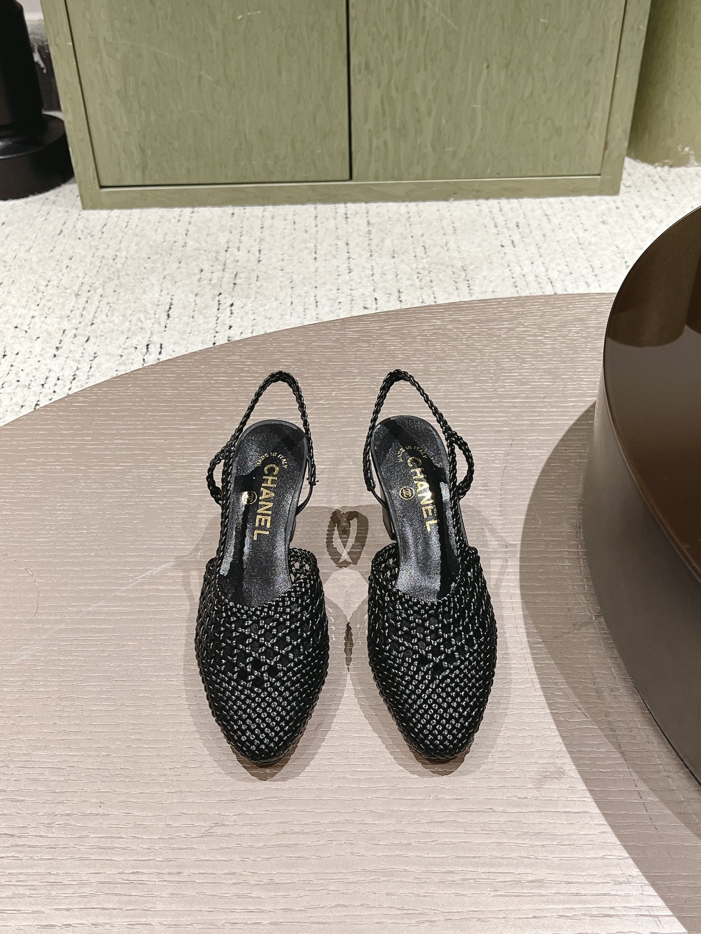 CC 26s Slingback Block Heel Black Woven Sheepskin 762818