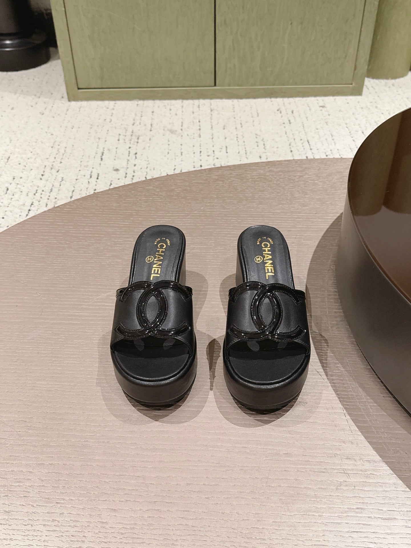 CC 26s Platform Mules Black Patent Leather Lambskin 916986