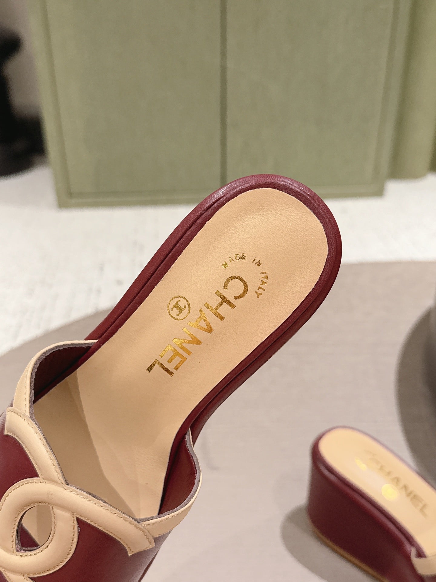 CC 26s Platform Mules Beige Burgundy Lambskin 916988