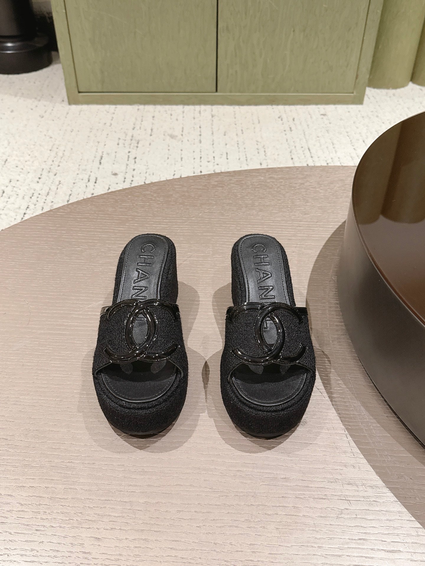 CC 26s Platform Mules Black Lambskin Fabric 916991