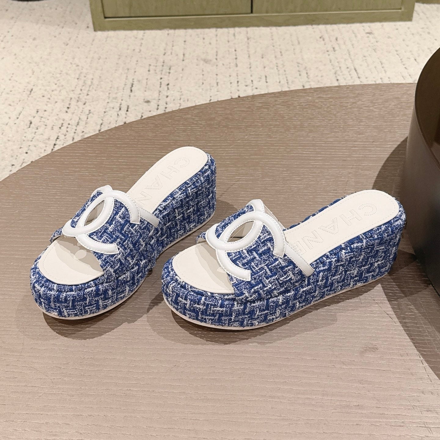 CC 26s Platform Mules Dark Blue Lambskin Fabric 916994