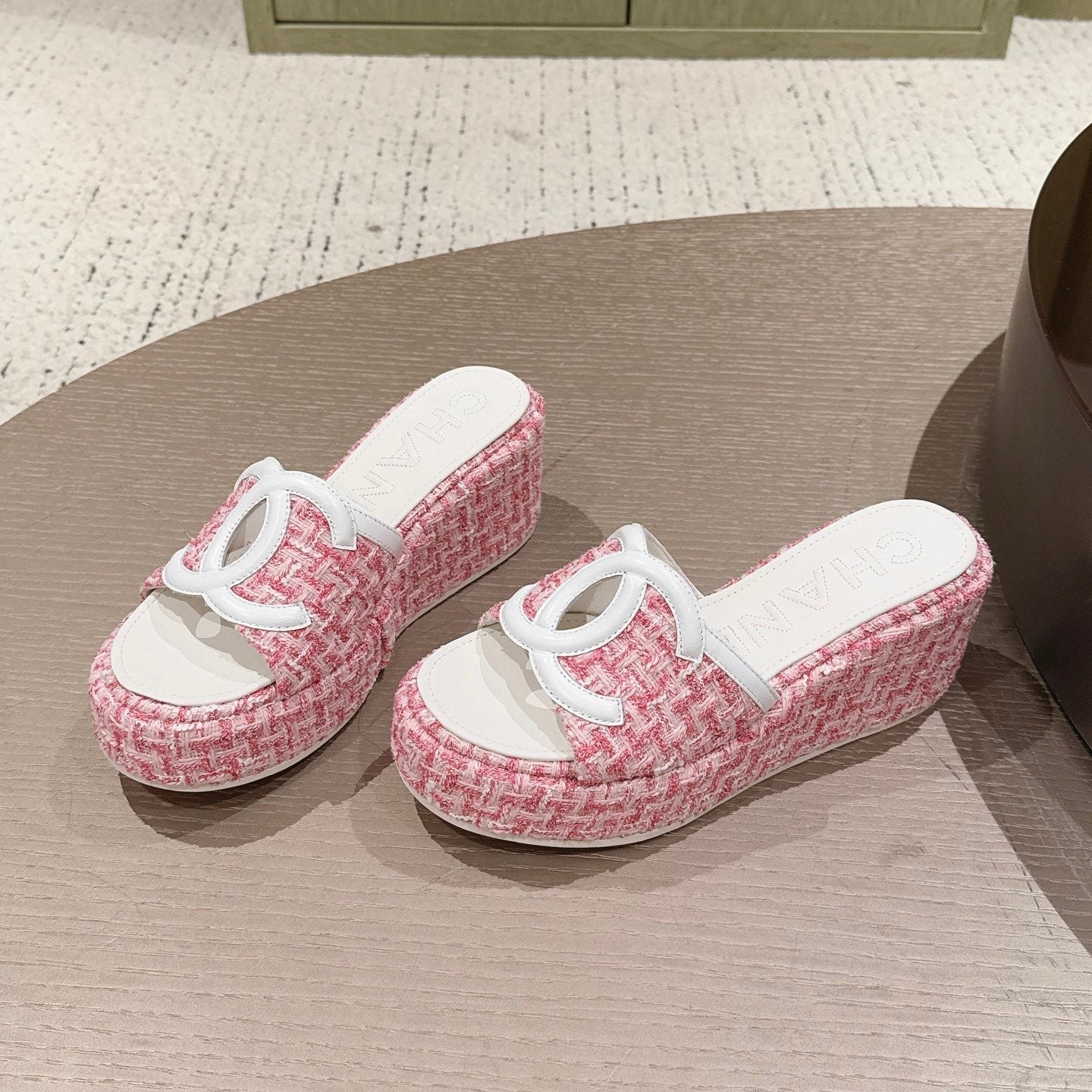 CC 26s Platform Mules Pink Lambskin Fabric 916997