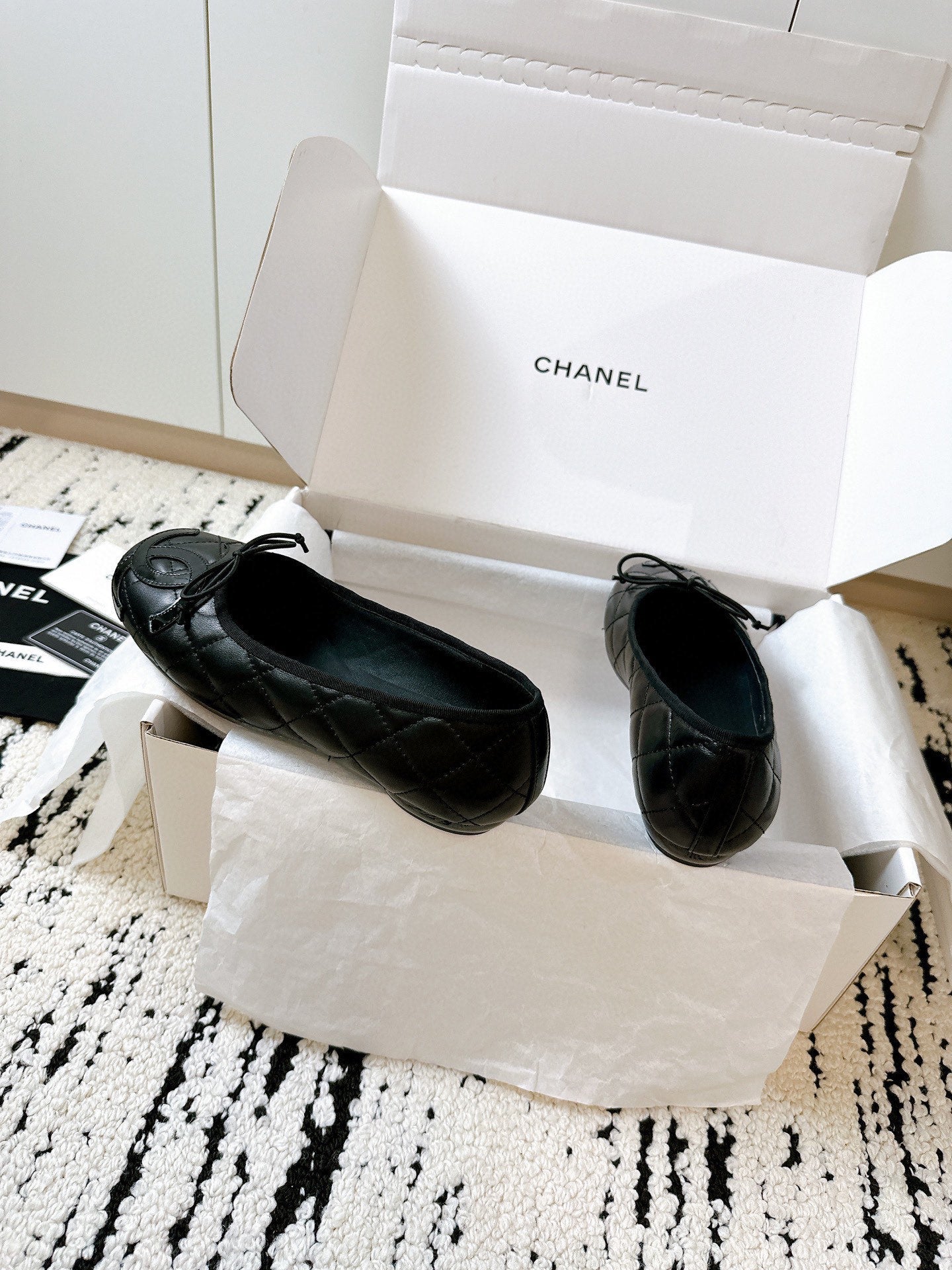 CC 26s Coco Beach Ballet Flats Full Black Quited Lambskin 741132