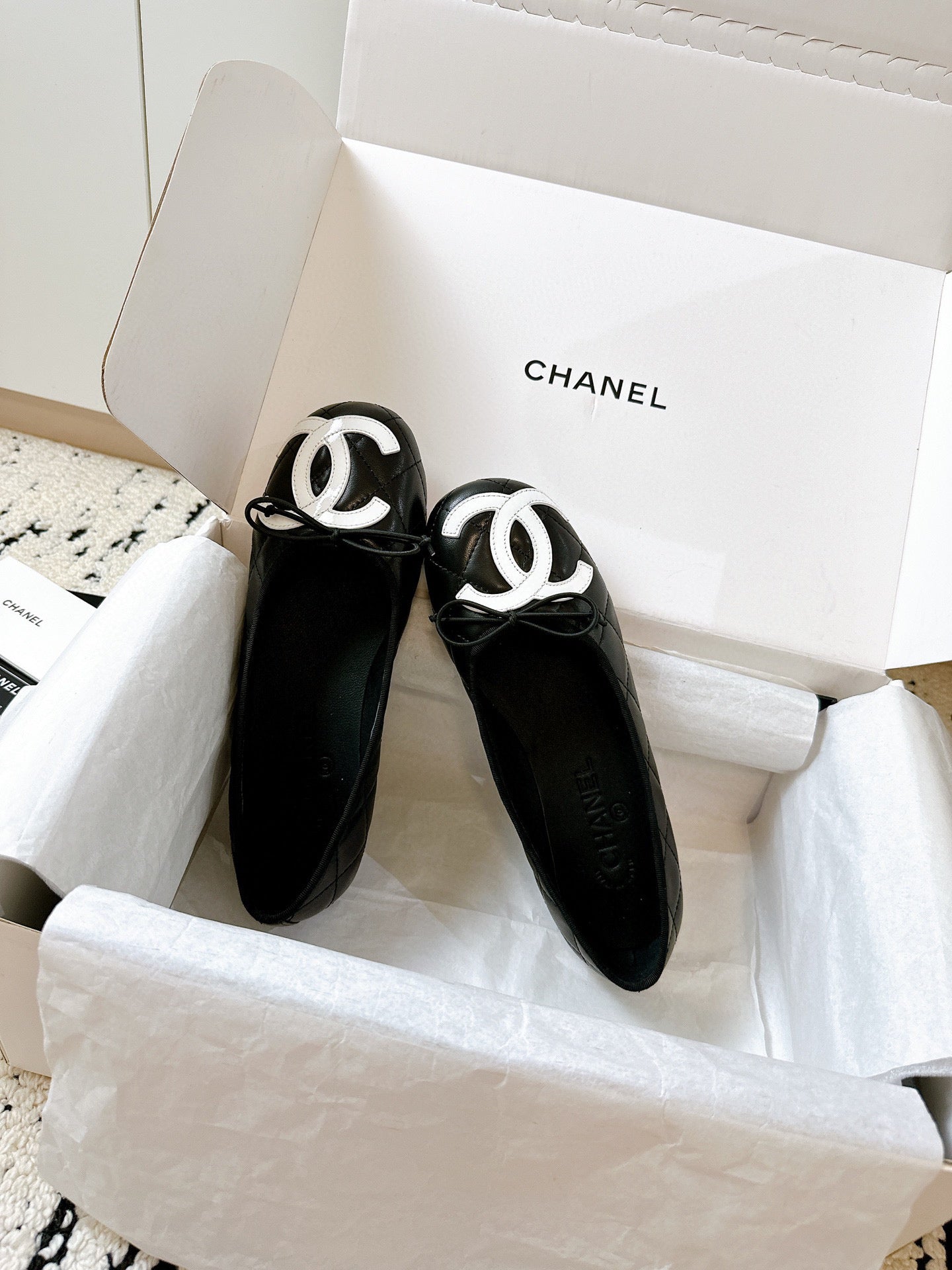 CC 26s Coco Beach Ballet Flats Black Quited Lambskin 741089