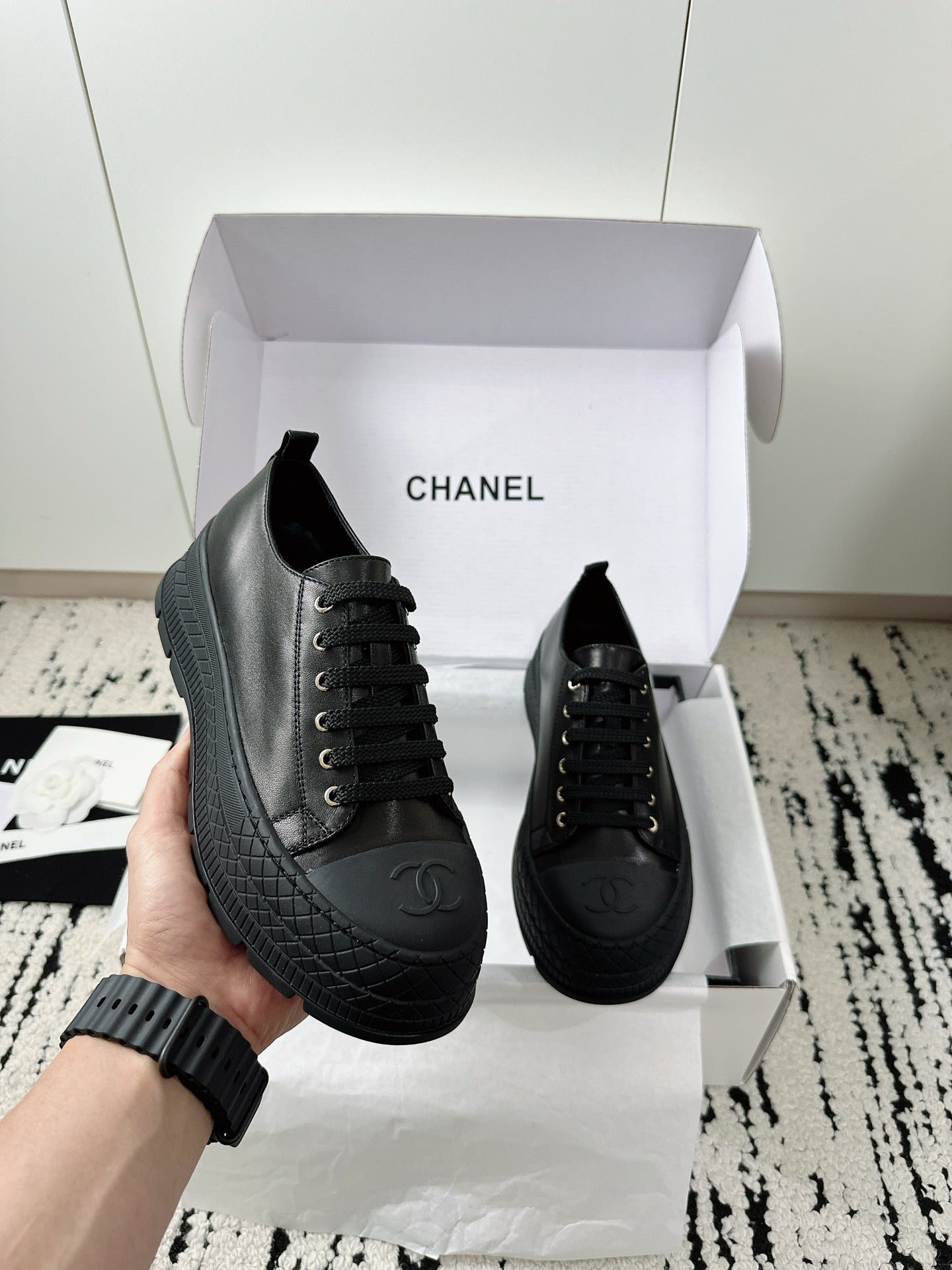 CC Platform Sneakers Black Rubber Leather 696671