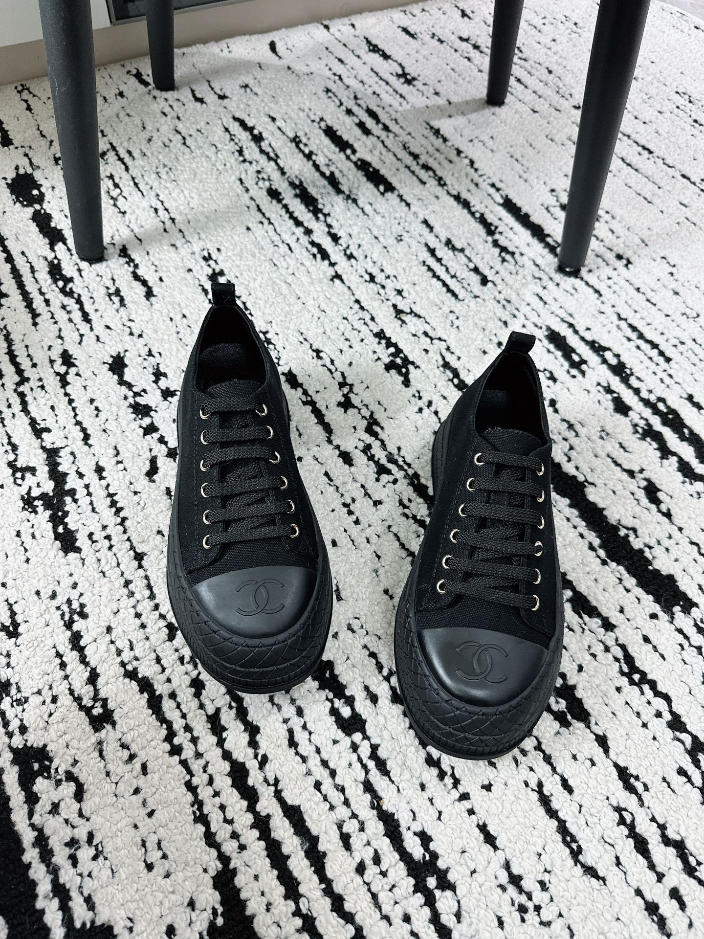CC Platform Sneakers Black Rubber Cotton 696673
