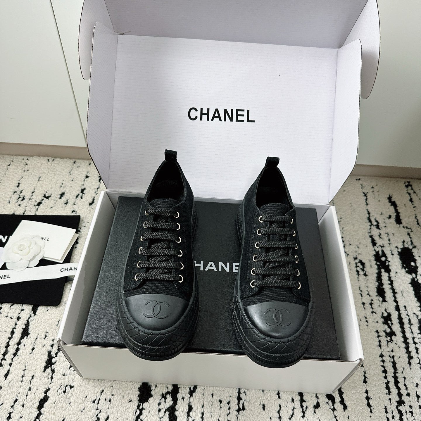 CC Platform Sneakers Black Rubber Cotton 696673