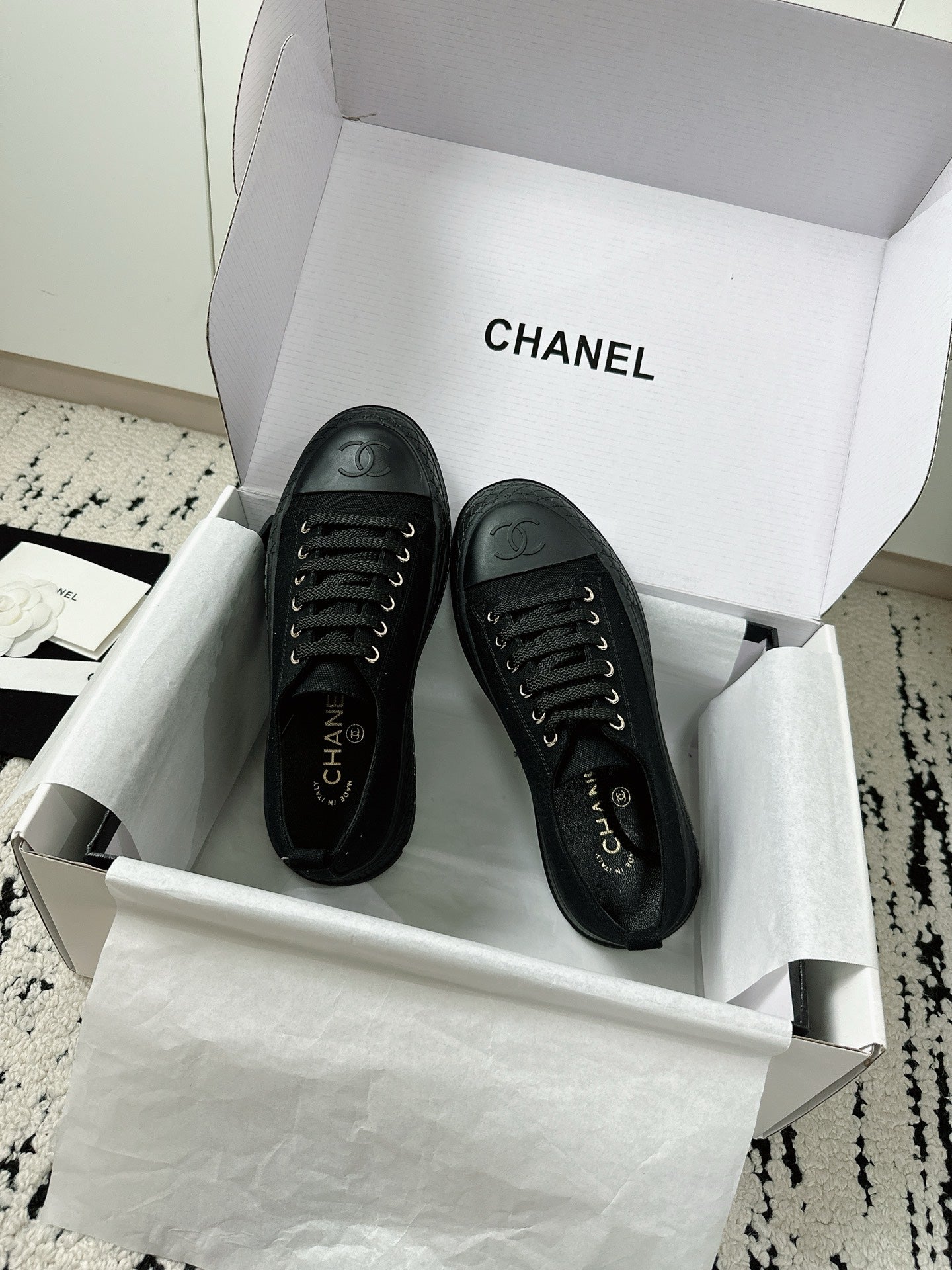 CC Platform Sneakers Black Rubber Cotton 696673